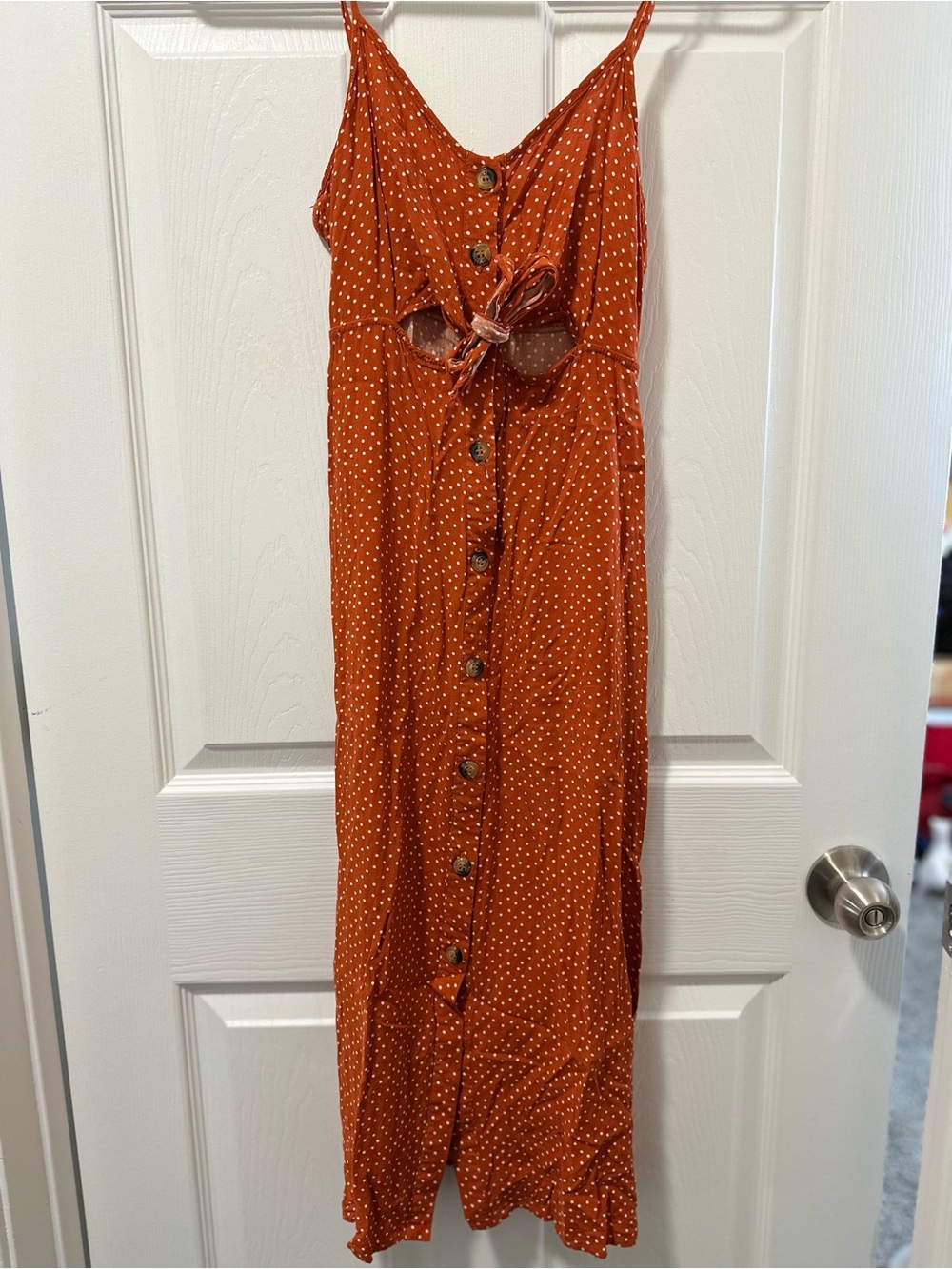 Rust Polka Dot Tie-Front Sundress - Picture 3 of 6